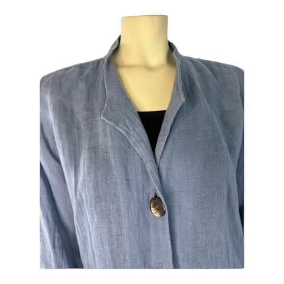 Caroline Rose Button-Down stand collar 100 % Tissue-Linen Shirt size large - Picture 3 of 11